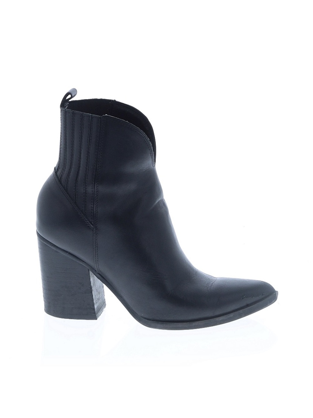 Marc Fisher Black Leather Ankle Boot Bootie Slip Block Heel Western 6.5 Point
